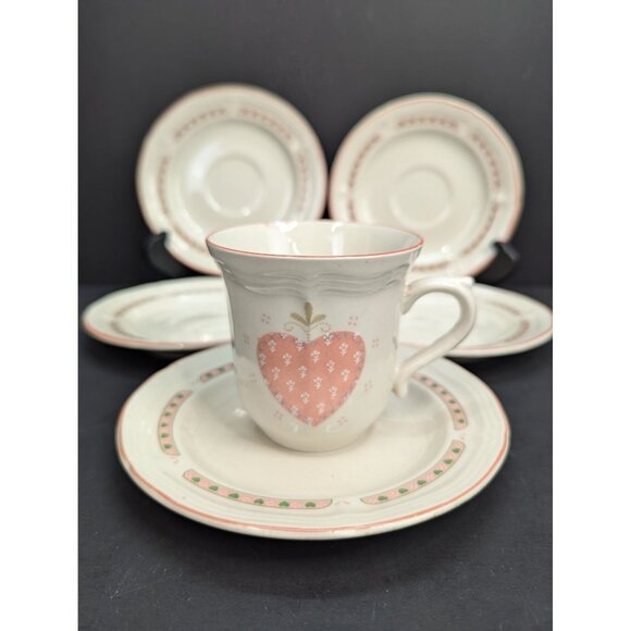 Tienshan Heartwarming Folkcraft Stoneware Hearts Replacements 5 Saucer 1 Cup - Picture 2 of 8